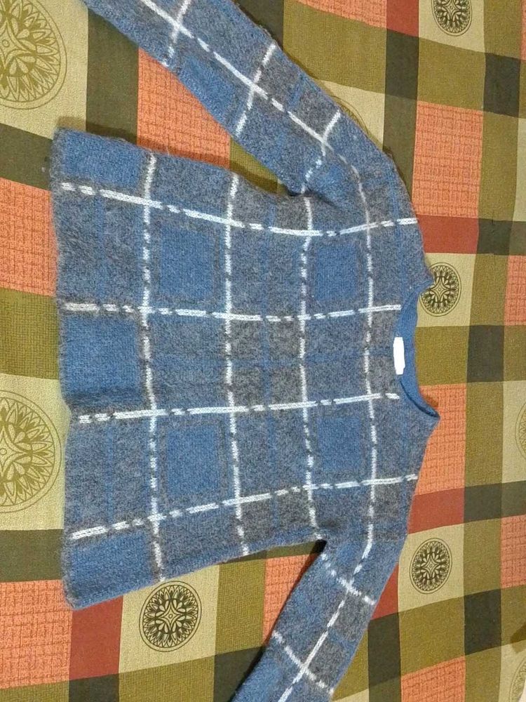 Blue Plaid Knit Vintage Sweater