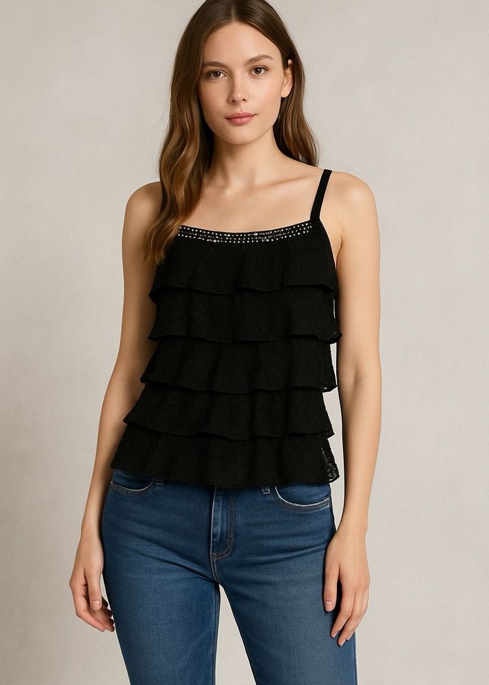 Black Lace Tiered Top