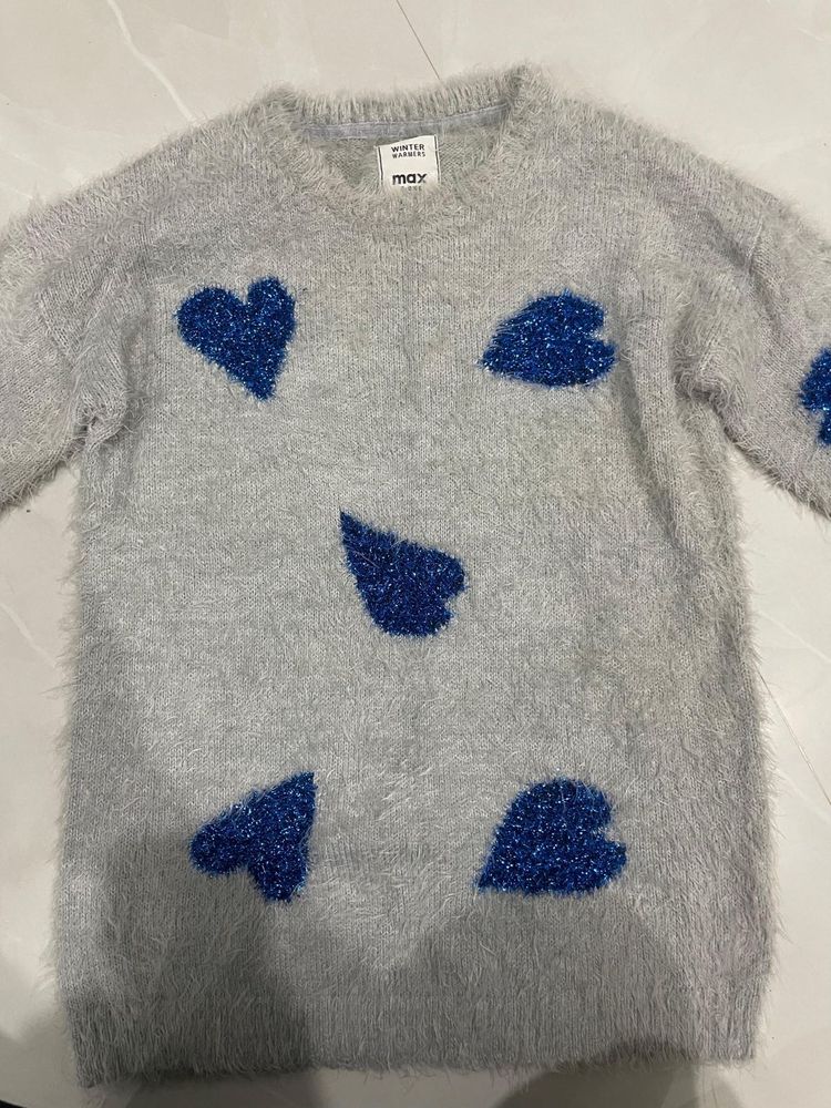 Blue Heart Fuzzy Sweater