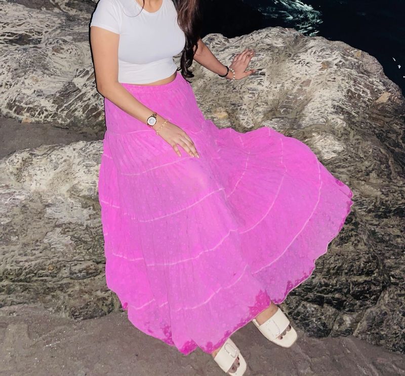 Pink Tiered Maxi Skirt