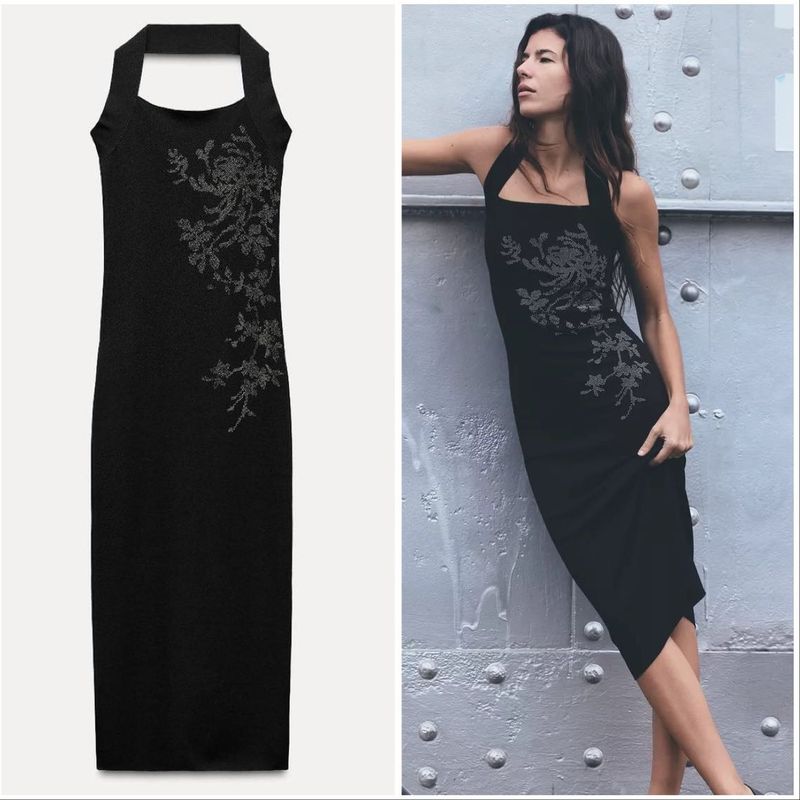 Zara Black Embellished Midi Dress