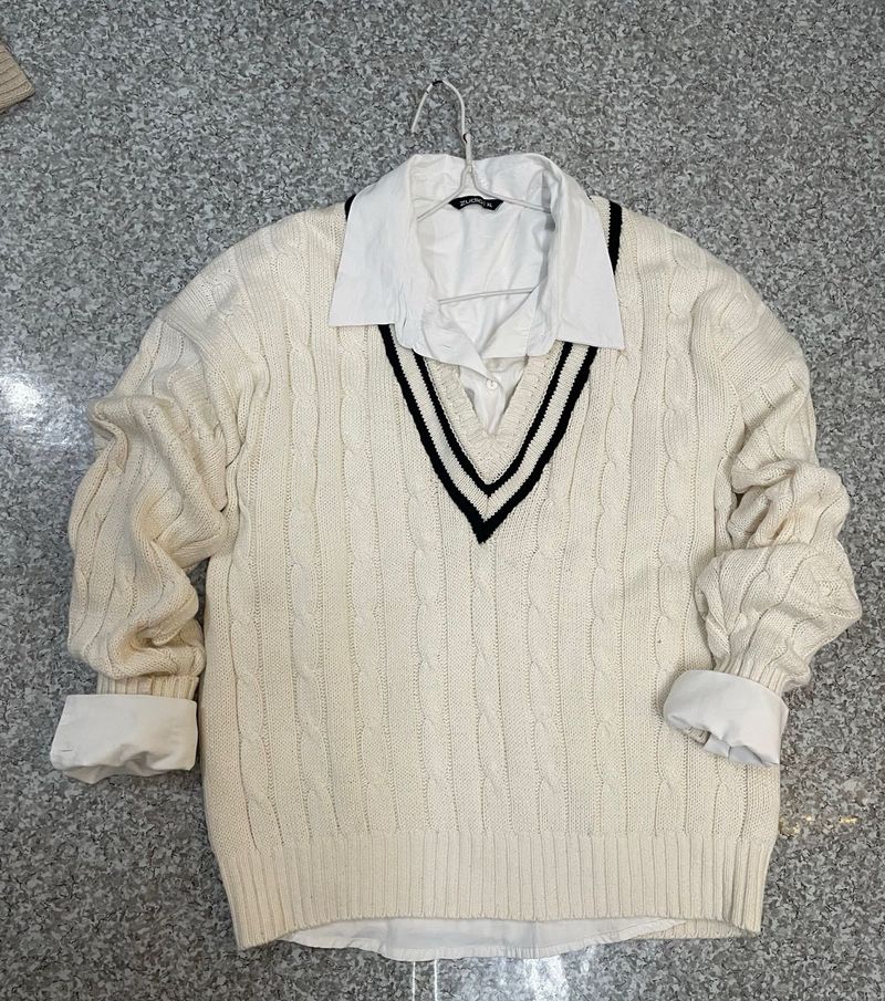 combo of 3 white shirt+white sweater+beige s