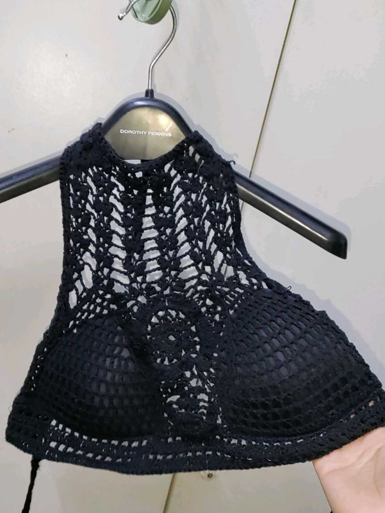 Black Crochet Halter Top