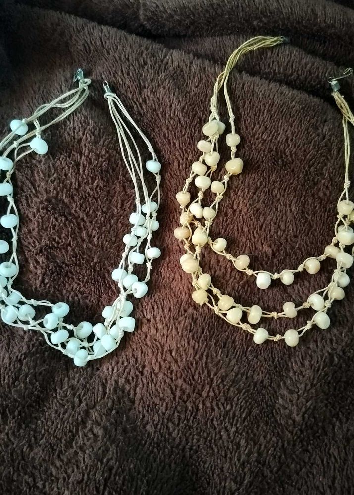 Shiite and beige stone Beaded Layered Necklace Com