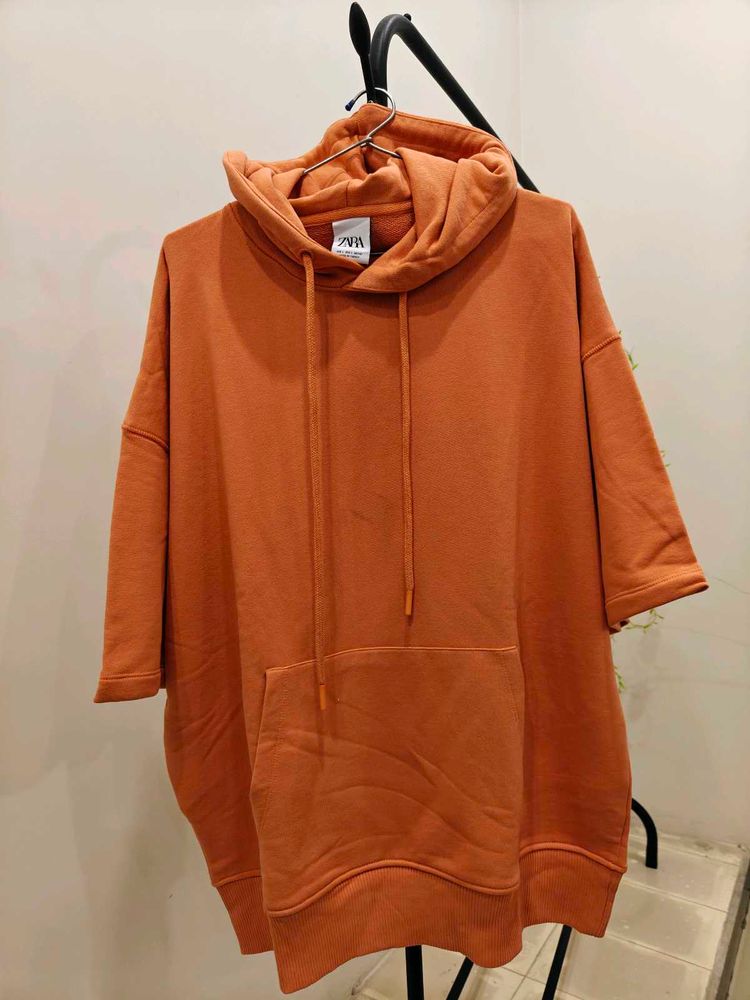 Zara Orange Hoodie 3/4th Sleeve