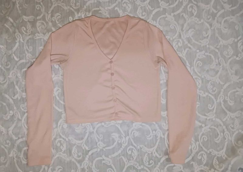 Peach Long Sleeve Cropped Cardigan