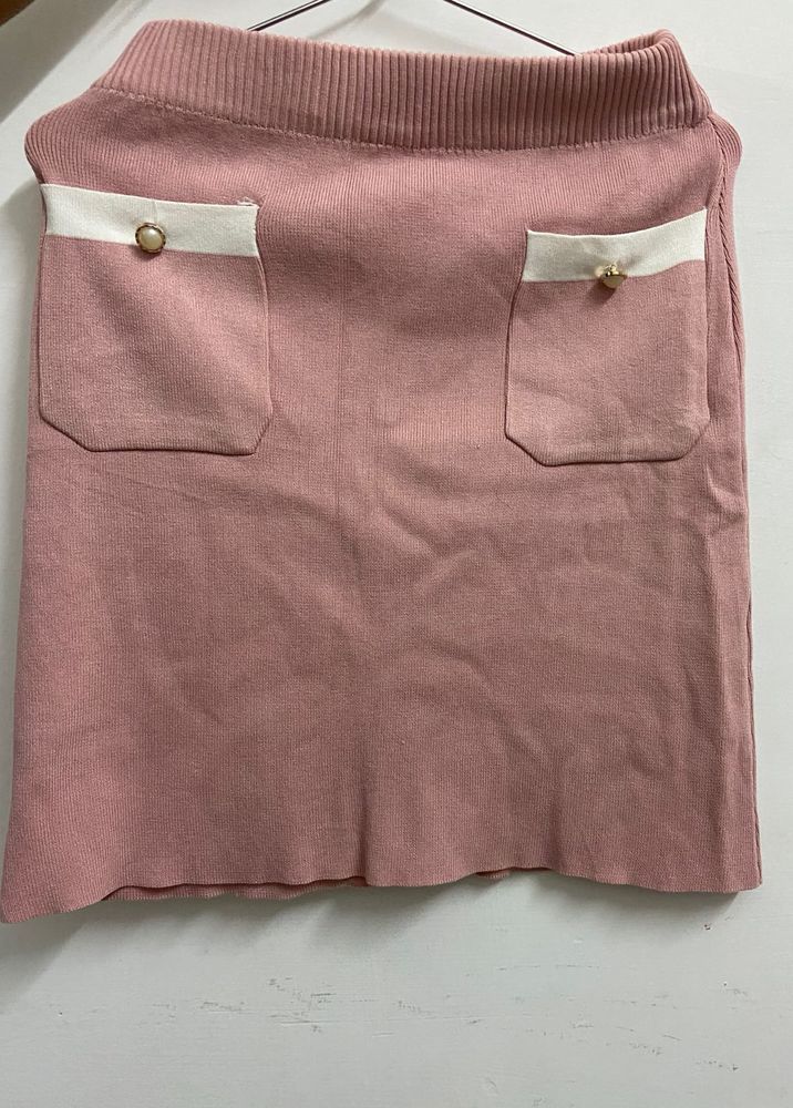 Pink Knit Mini Skirt