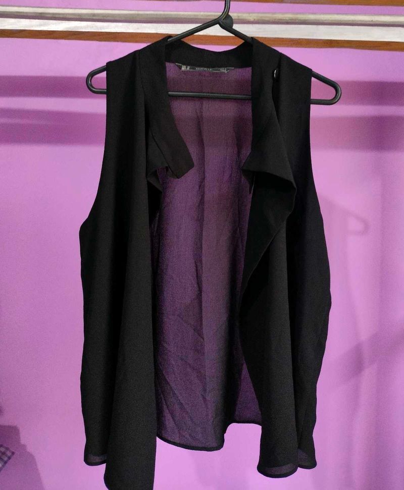 Black Sleeveless duster Or Longline Vest