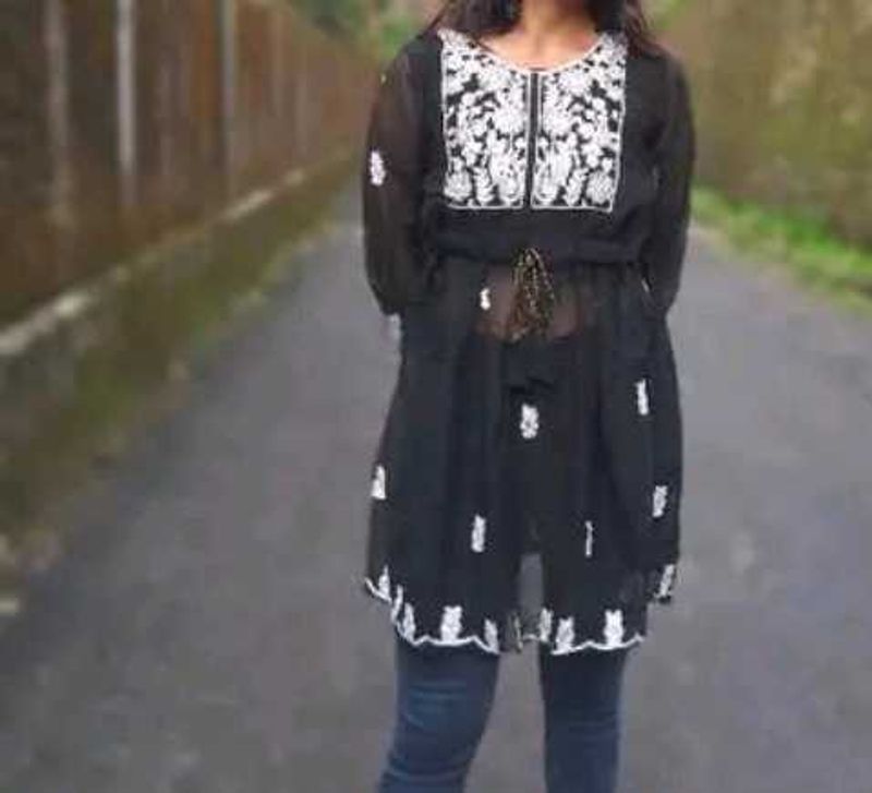 Embroidered Black Tunic Top
