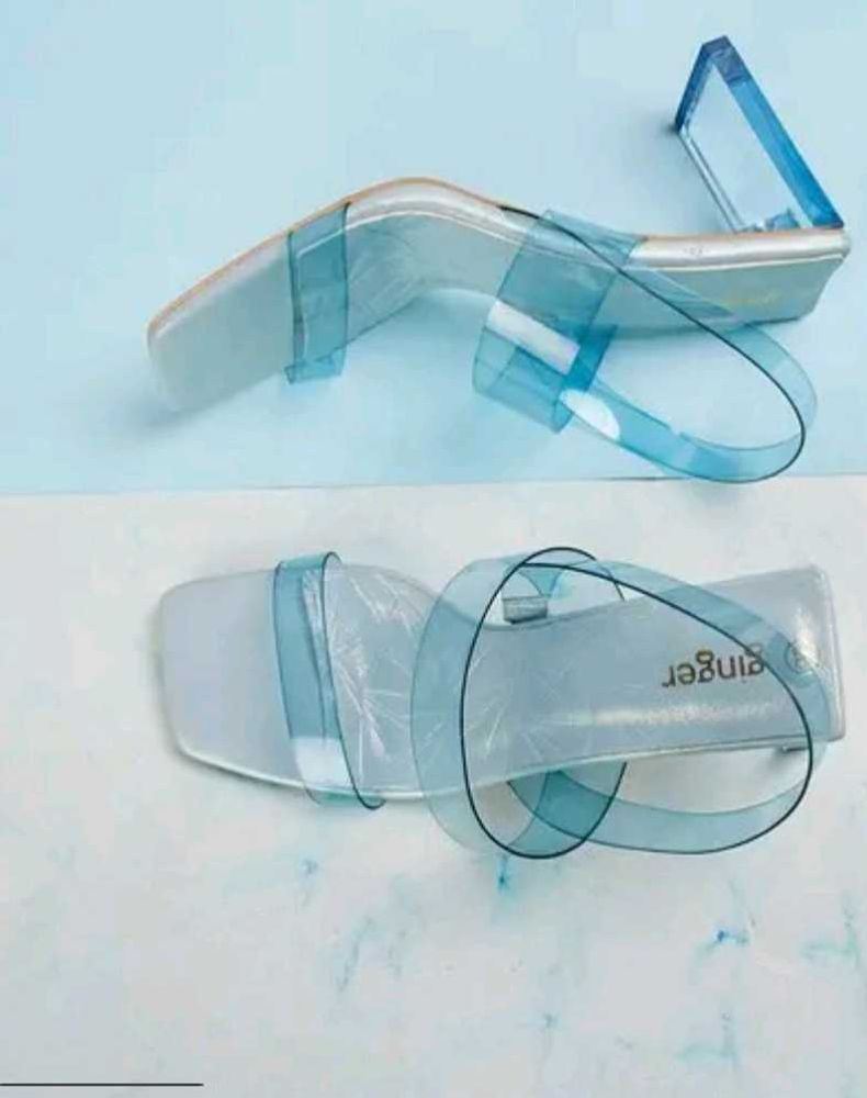 Trendy Clear Blue Strap Block Heel Sandals