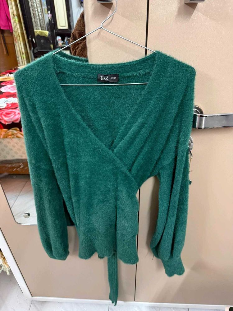 Emerald Green Fuzzy Wrap Top