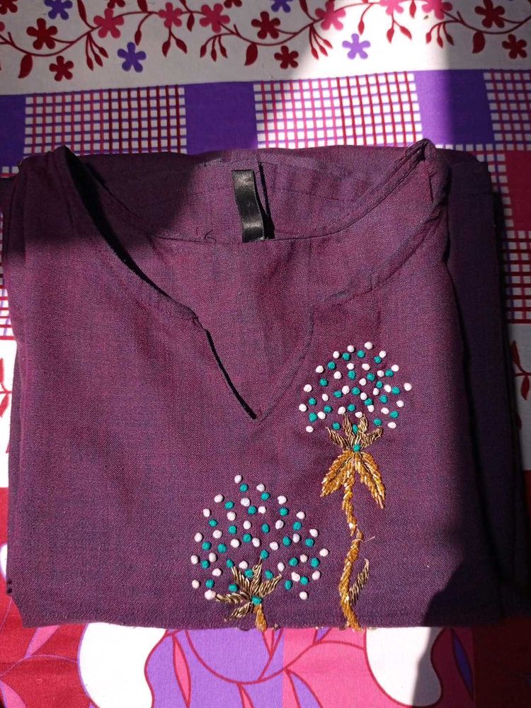 Embroidered Purple Kurta