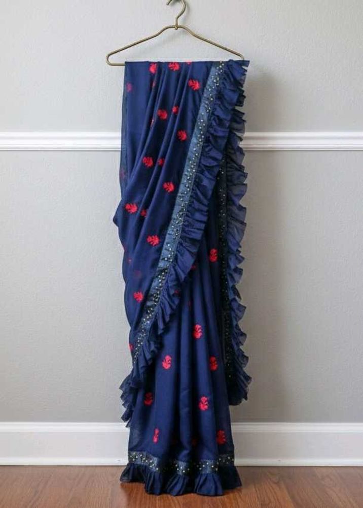 Elegant Navy Blue Ruffle Saree