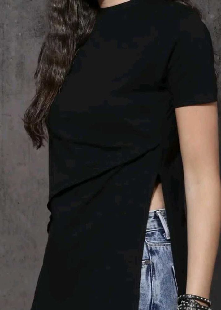 Women Black SolidPure Cotton Top