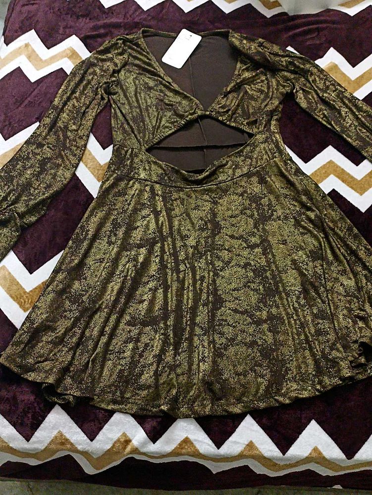 Metallic Long Sleeve Mini Dress