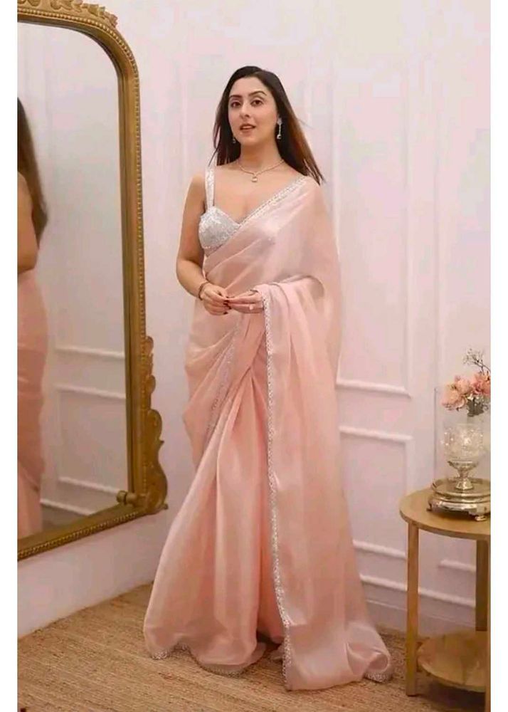 Elegant Peach Organza Saree