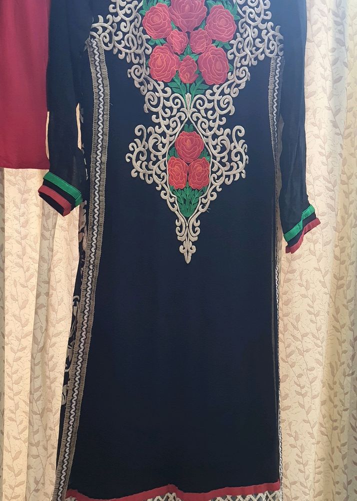 Pakistani Long Black Embroidery Front Back Work
