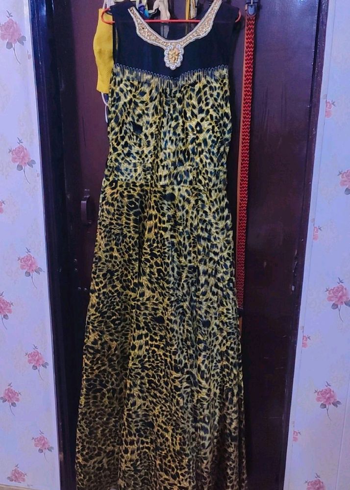 Velvet Women Gown Tiger Print