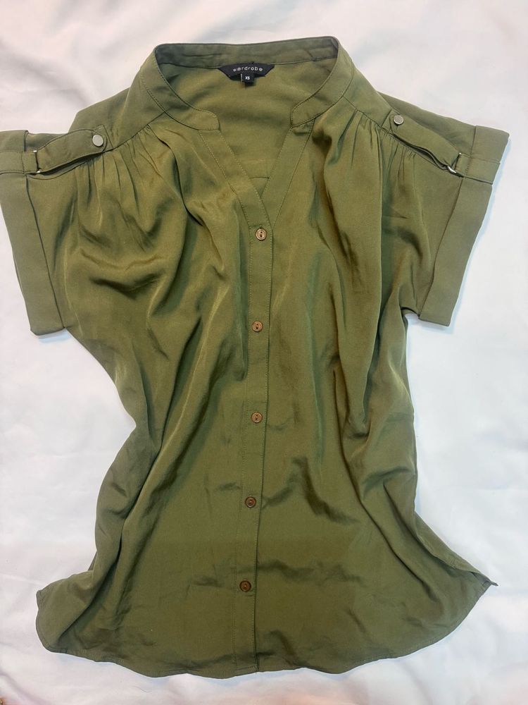 Olive Green Short Sleeve Blouse