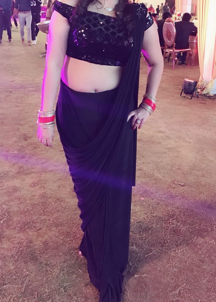 Stylish Black Party Wear predrap Saree