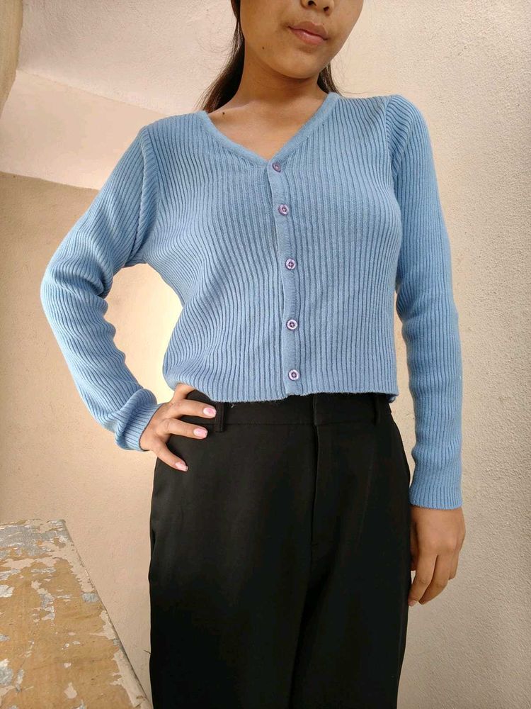 Cute Blue Cropped Cardigan