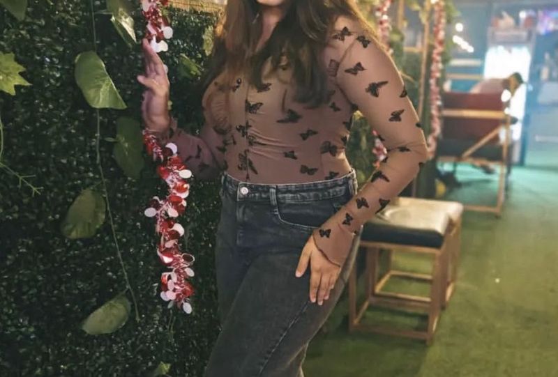 Butterfly Print Sheer Top