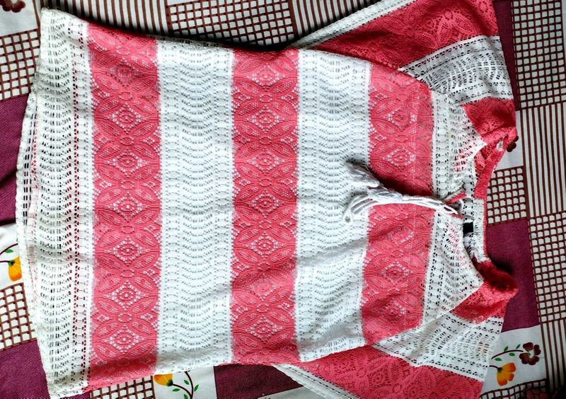 Pink &amp; White Striped Lace Top