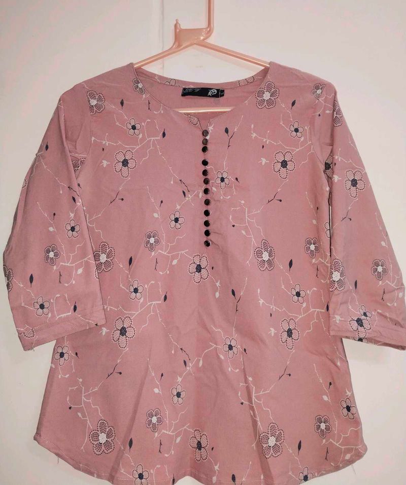 Pink Floral Print Tunic Top