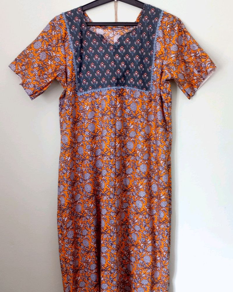 Cotton Nightty With Lace Attached