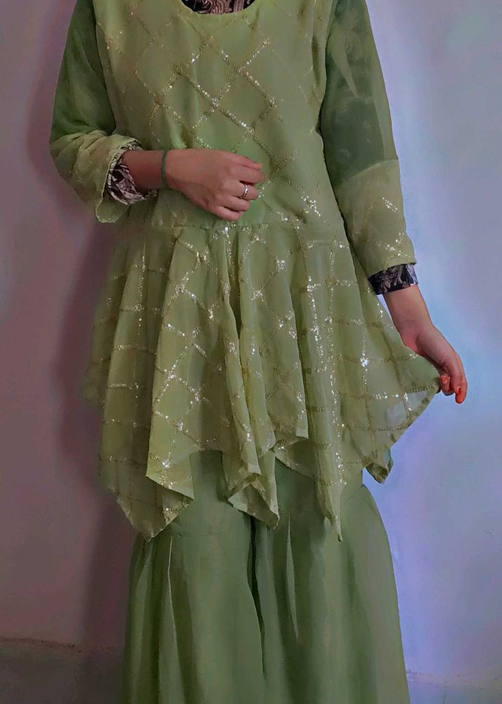 Green Ethnic Kurta &amp; Palazzos