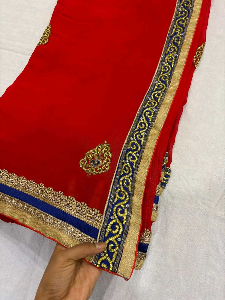 Elegant Red Embroidered Saree