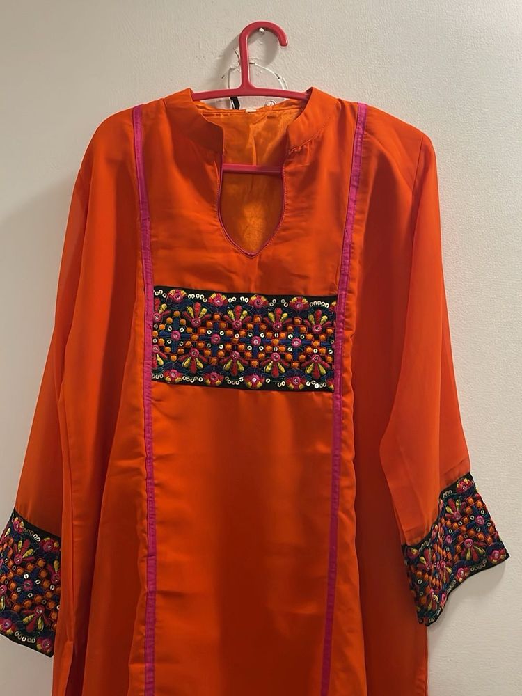 Long Kurta With Double Lining Orange