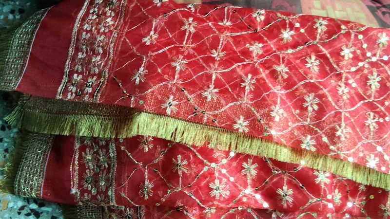 Red Embroidered Dupatta