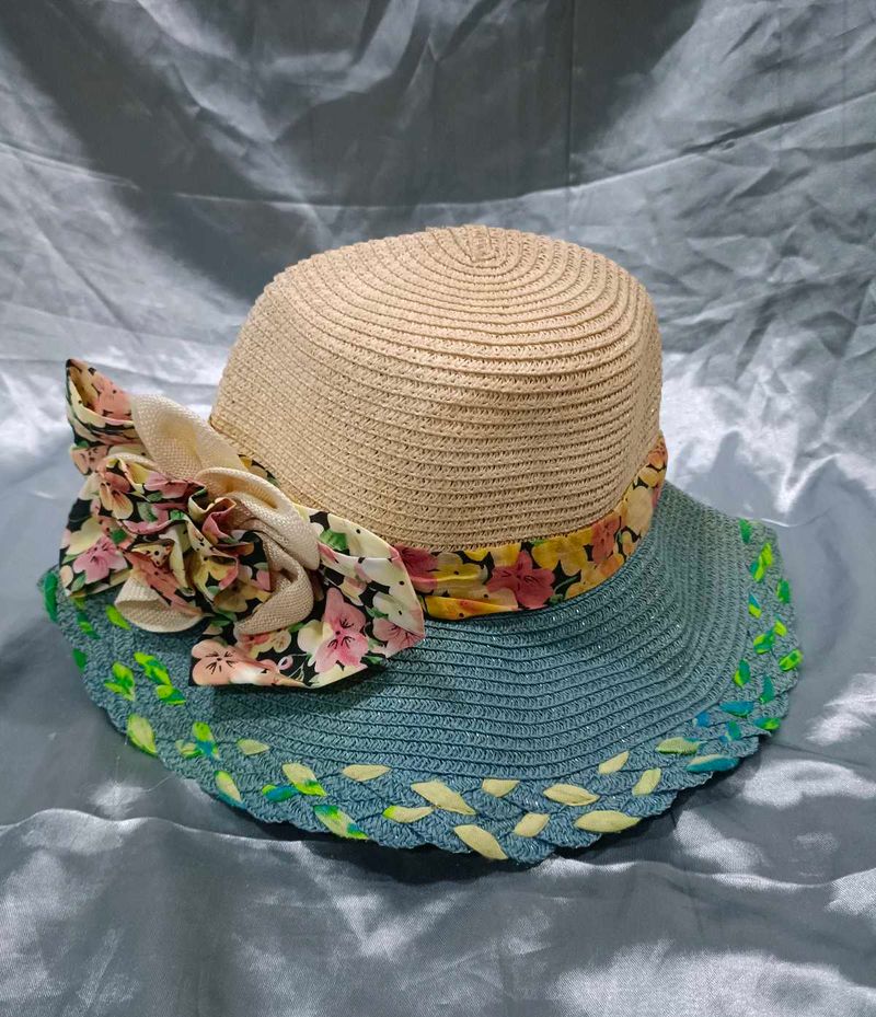 Floral Accent Straw Sun Hat