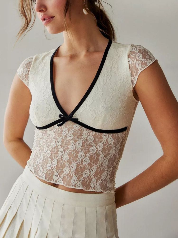 Lace Detail Top with Bow