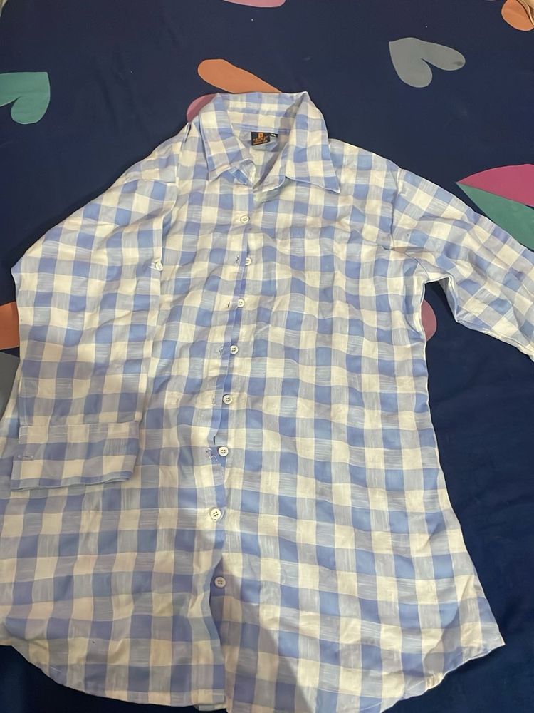blue checked shirt