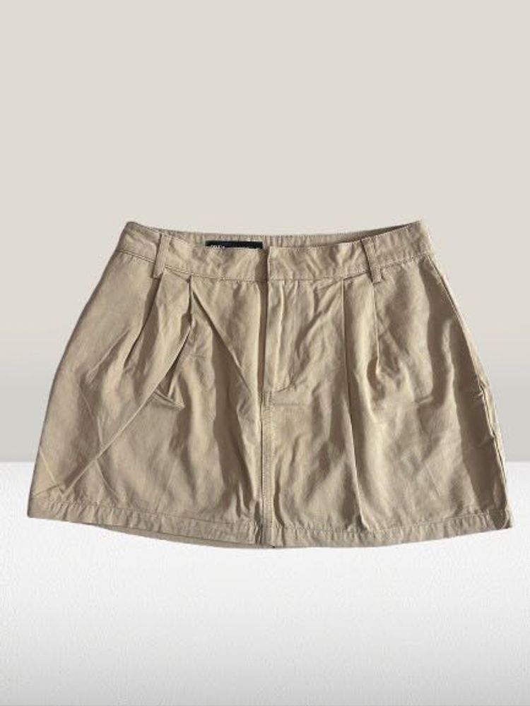 Beige Pleated Mini Skirt