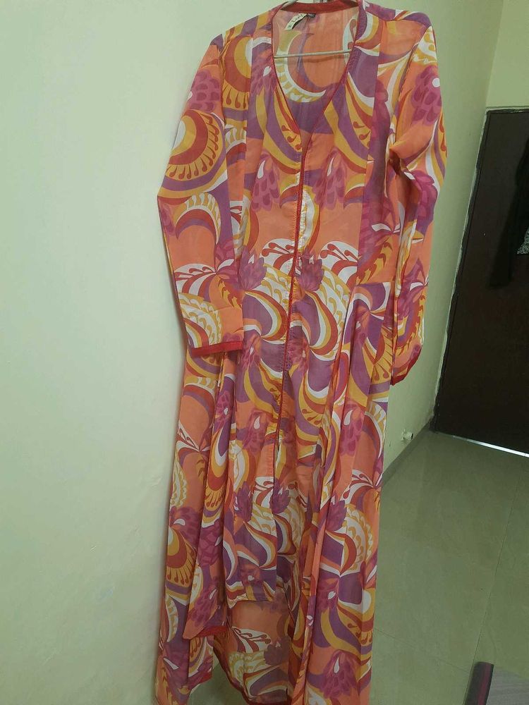 Up Down Floor Length Kurta (Orange &amp; Purple)