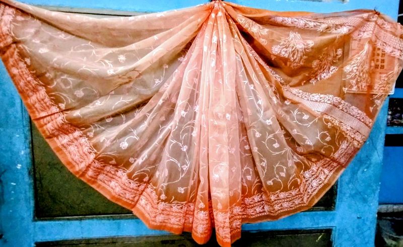 Elegant Peach Saree rubber print