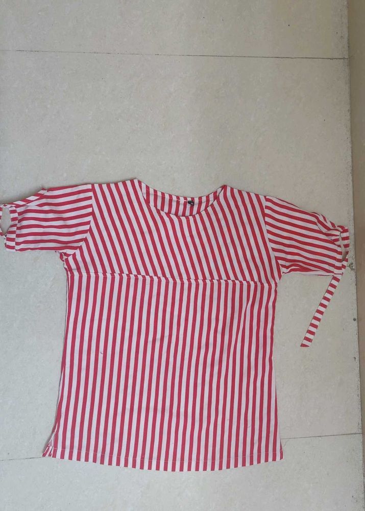 Red &amp; White Striped Tie-Sleeve Top