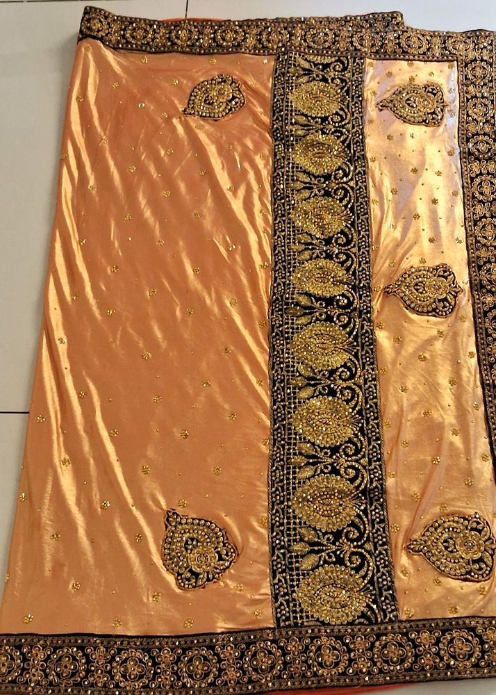 Shimmery Orange Sari With Stone Work