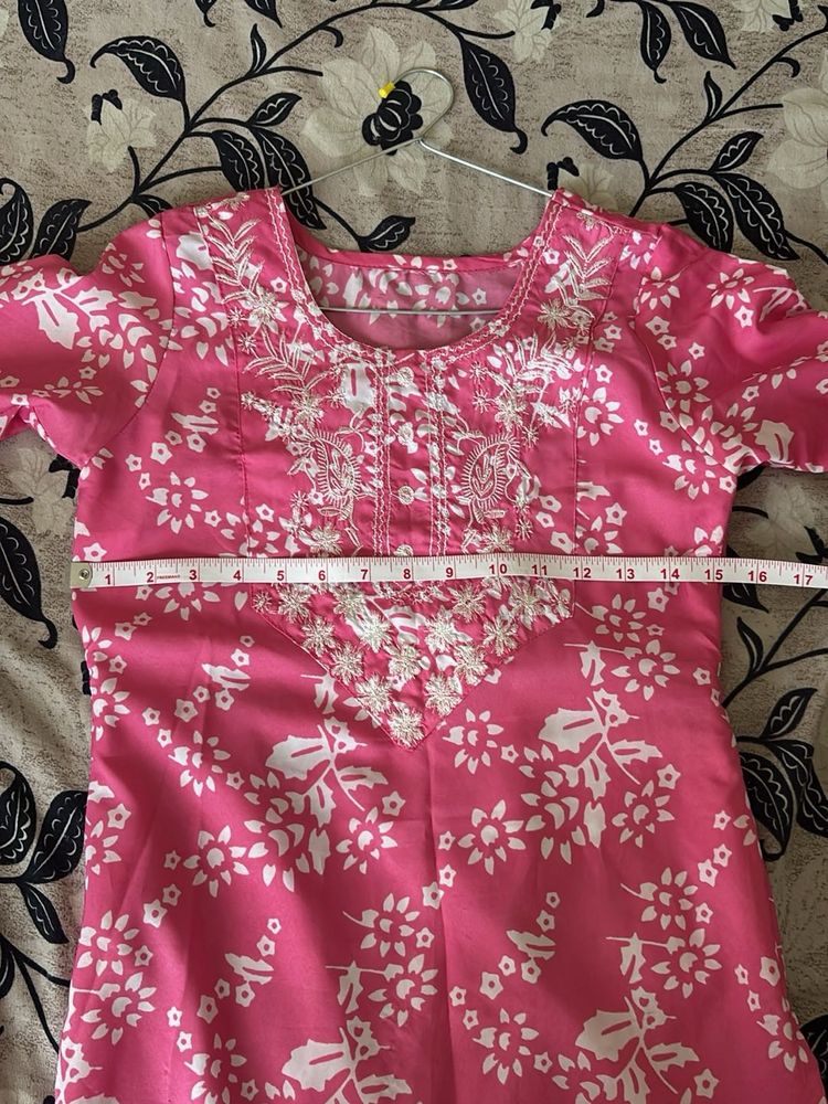 Pink Floral Print Kurti Set