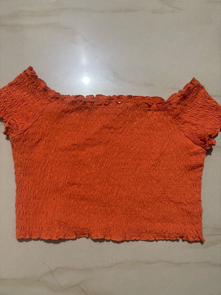Orange Off-Shoulder Crop Top