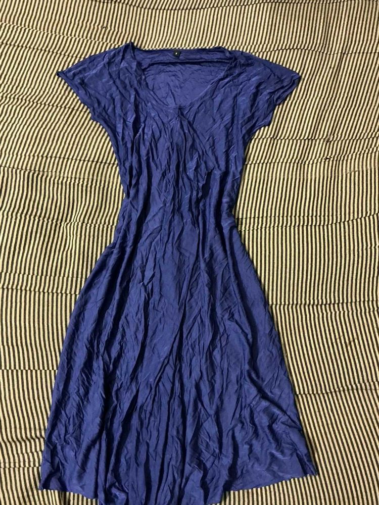 Blue V-Neck Midi Dress