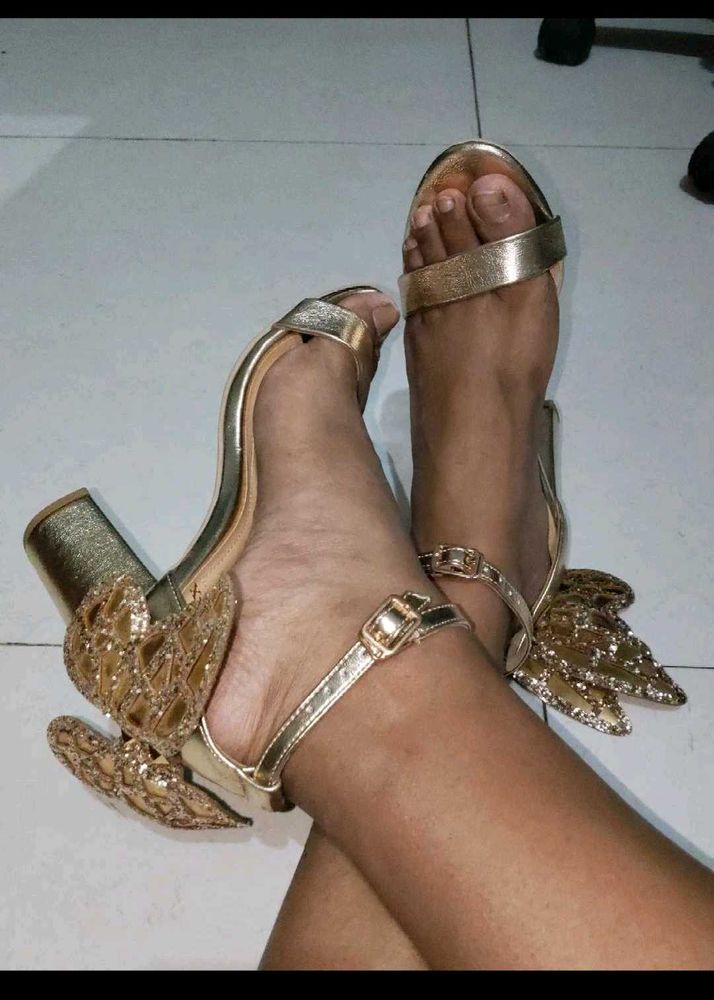 Moda-X Gold Butterfly Wing Heels