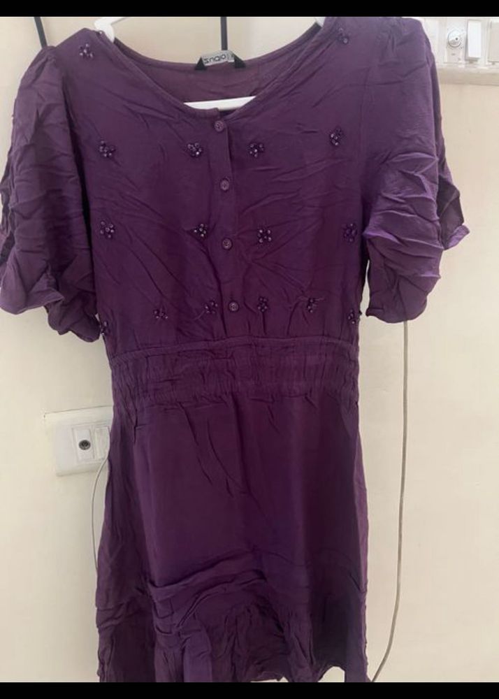 Purple Embellished Casual Dress