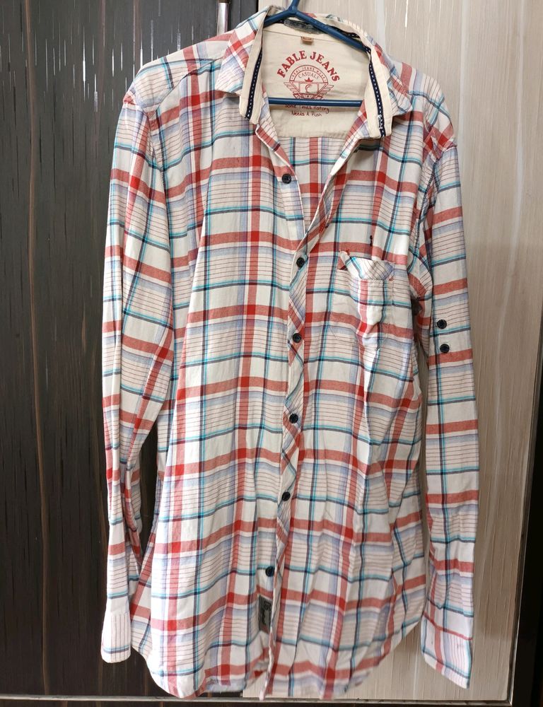 White Full Shirt With Red And Blue Checks Size 42