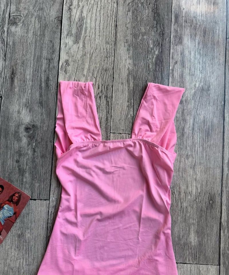 Cute Pink square neck maxi Dress