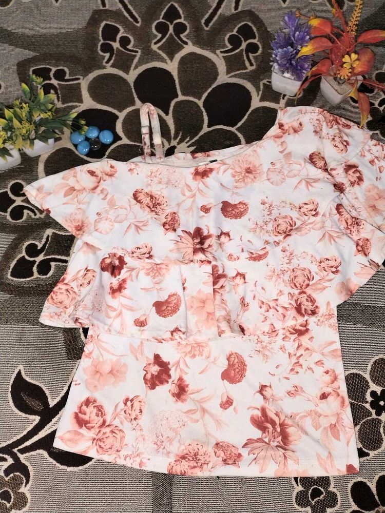 Floral One-Shoulder Ruffle Top