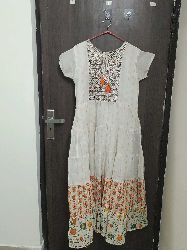 White Embroidered Tiered Dress